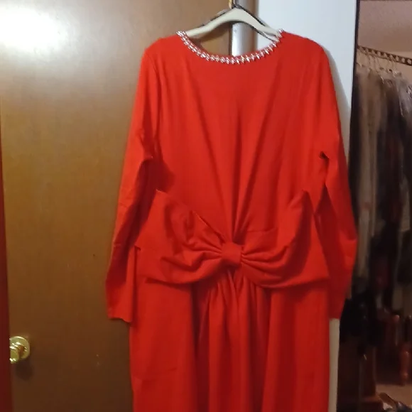 Eloquii Red Long Sleeve Dress with Embellished Neckline - Picture 7 of 10